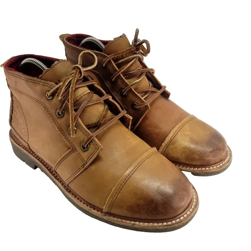 OluKai Mauna Iki leather Chukka boots US 9.5 distressed brown Ankle Wool‎ Lined